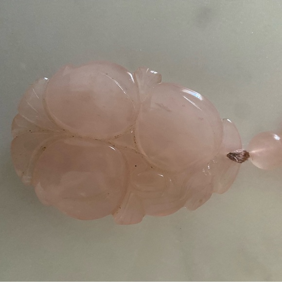 Vintage Chinese Pink Peach Quartz Beaded Necklace - Picture 2 of 3